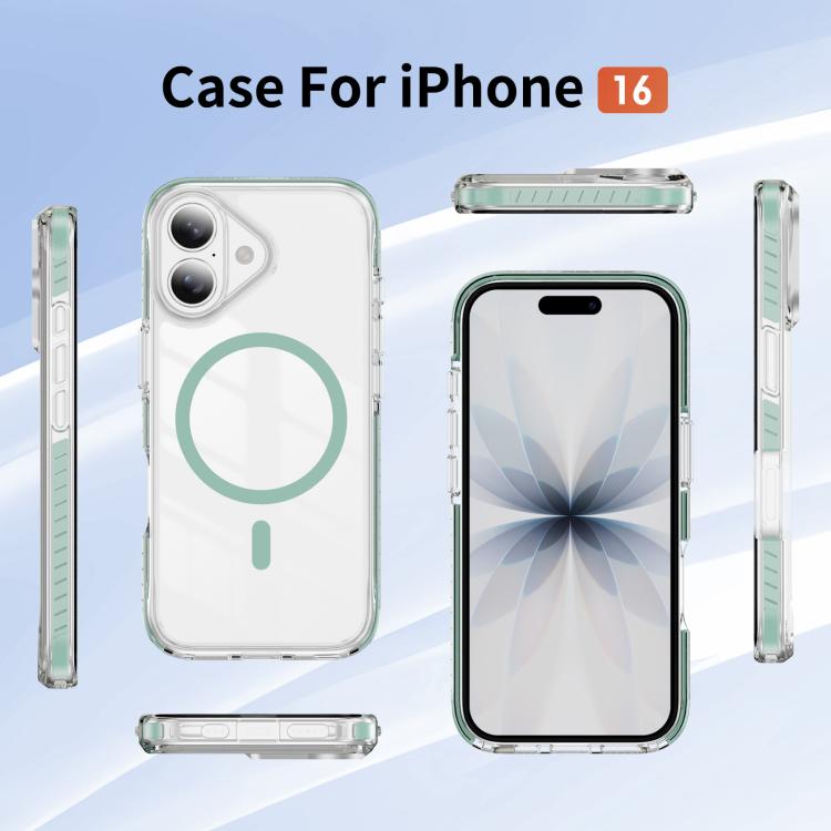 For iPhone 16 Crystal Shield Clear Magnetic Acrylic Hybrid TPU Phone Case