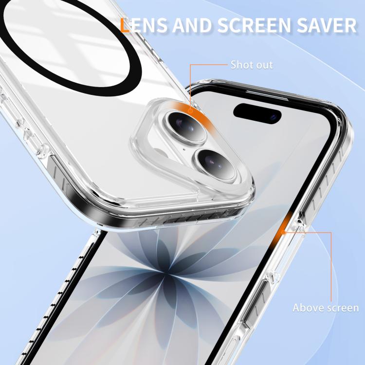 For iPhone 16 Crystal Shield Clear Magnetic Acrylic Hybrid TPU Phone Case