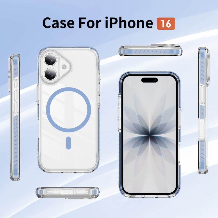 For iPhone 16 Crystal Shield Clear Magnetic Acrylic Hybrid TPU Phone Case