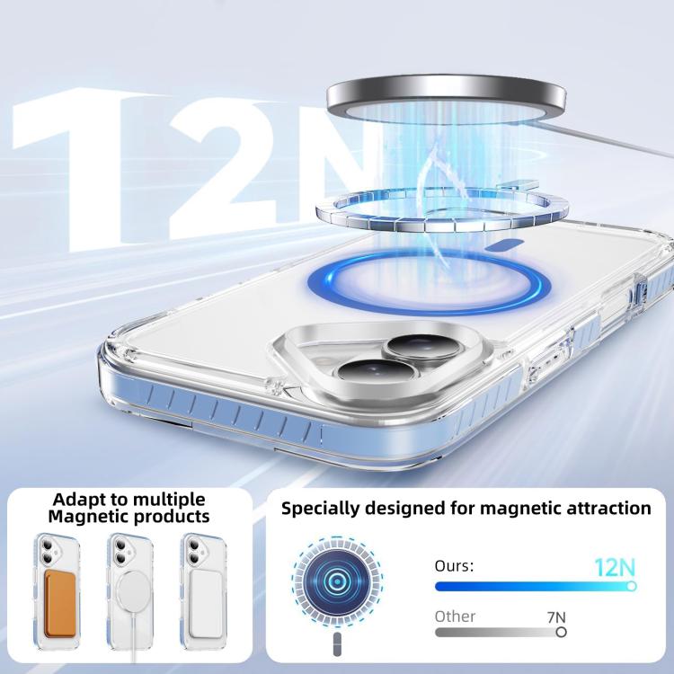 For iPhone 16 Crystal Shield Clear Magnetic Acrylic Hybrid TPU Phone Case