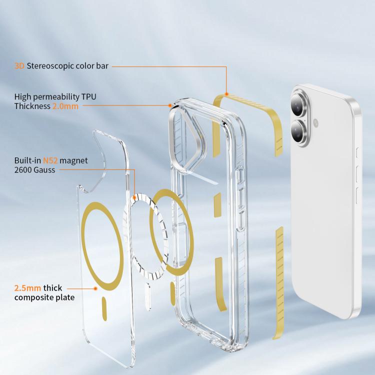 For iPhone 16 Crystal Shield Clear Magnetic Acrylic Hybrid TPU Phone Case