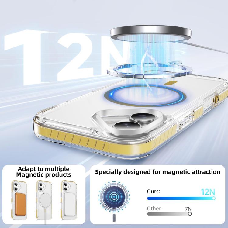 For iPhone 16 Crystal Shield Clear Magnetic Acrylic Hybrid TPU Phone Case