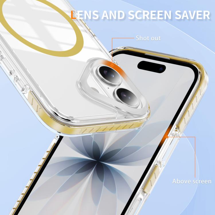 For iPhone 16 Crystal Shield Clear Magnetic Acrylic Hybrid TPU Phone Case