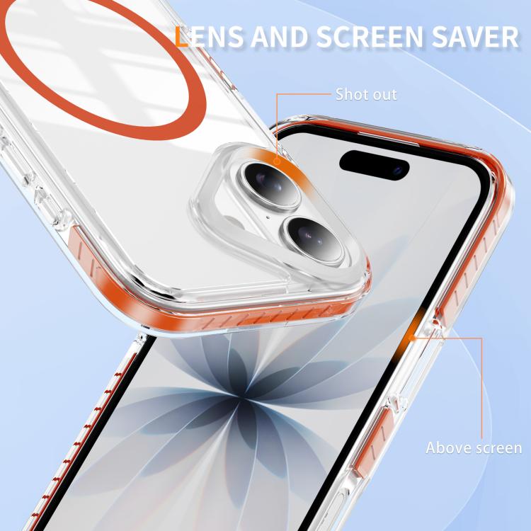 For iPhone 16 Crystal Shield Clear Magnetic Acrylic Hybrid TPU Phone Case