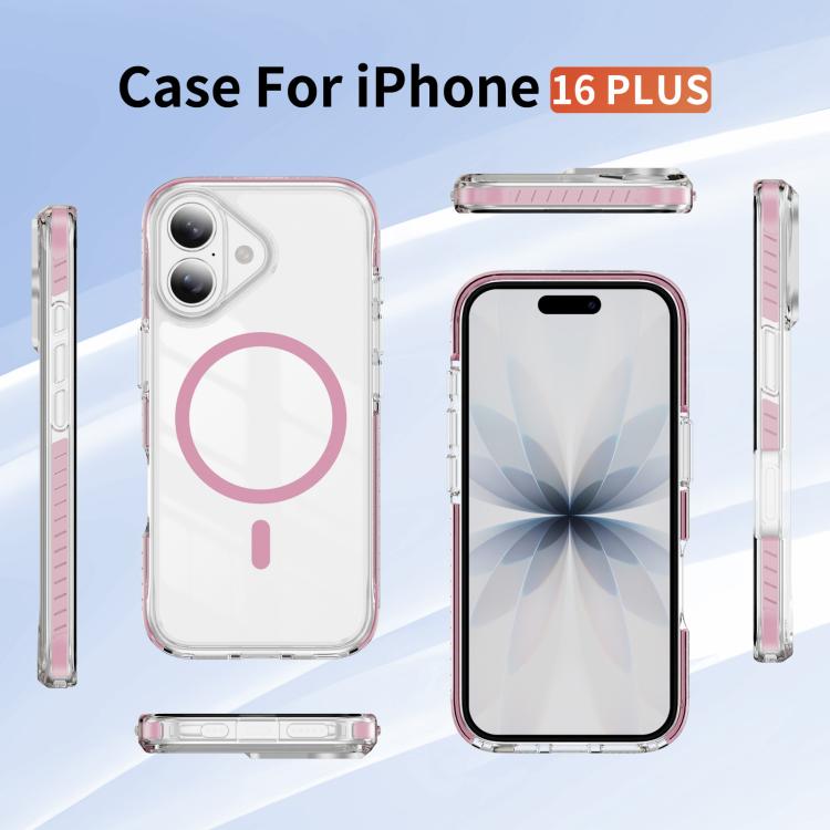 For iPhone 16 Plus Crystal Shield Clear Magnetic Acrylic Hybrid TPU Phone Case