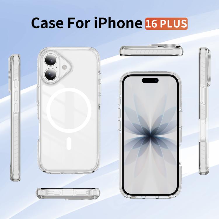 For iPhone 16 Plus Crystal Shield Clear Magnetic Acrylic Hybrid TPU Phone Case