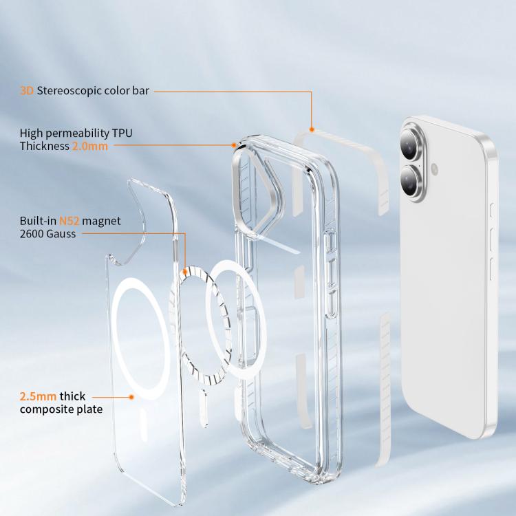 For iPhone 16 Plus Crystal Shield Clear Magnetic Acrylic Hybrid TPU Phone Case