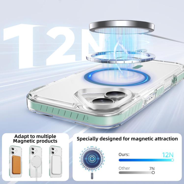 For iPhone 16 Plus Crystal Shield Clear Magnetic Acrylic Hybrid TPU Phone Case