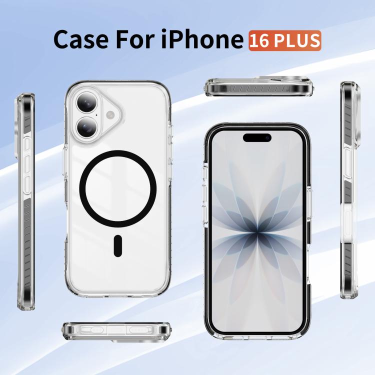 For iPhone 16 Plus Crystal Shield Clear Magnetic Acrylic Hybrid TPU Phone Case