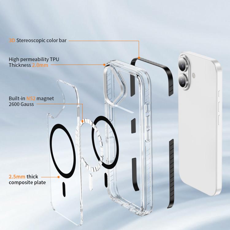 For iPhone 16 Plus Crystal Shield Clear Magnetic Acrylic Hybrid TPU Phone Case