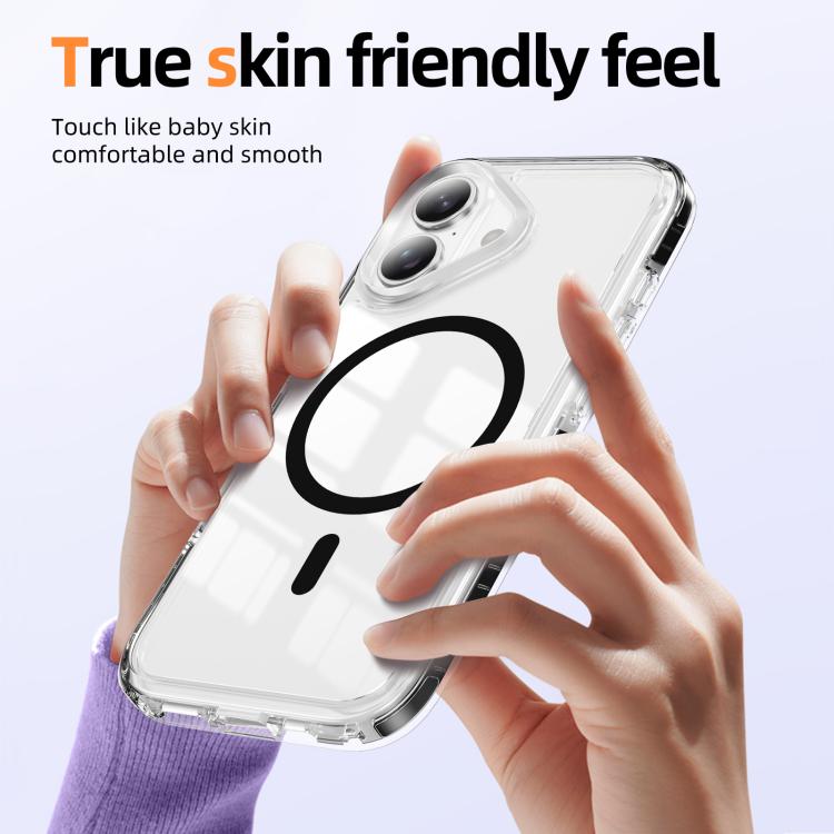 For iPhone 16 Plus Crystal Shield Clear Magnetic Acrylic Hybrid TPU Phone Case