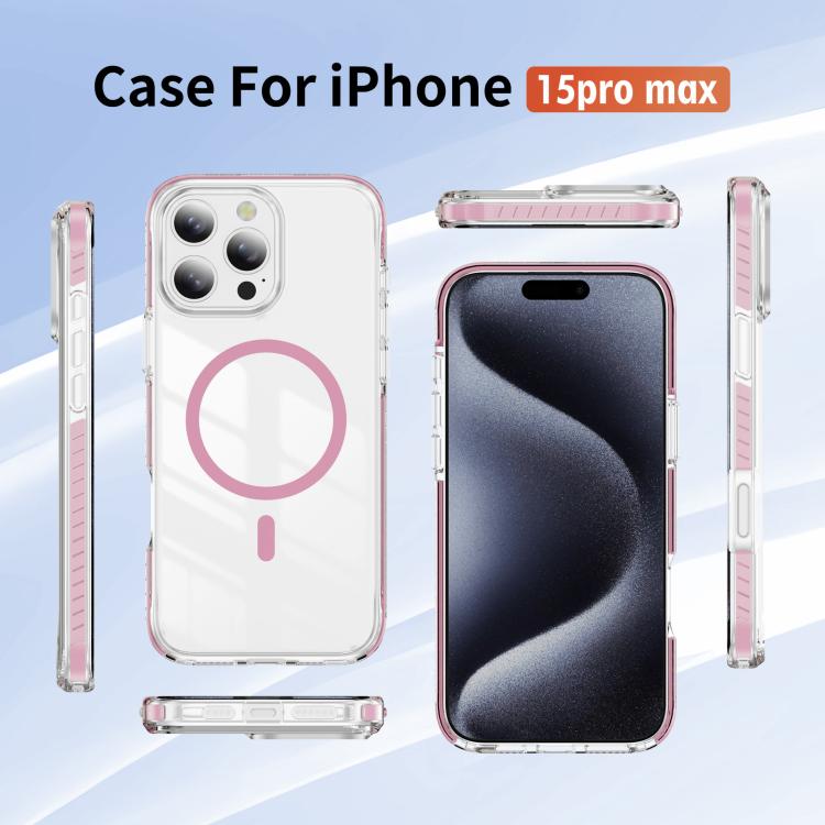 For iPhone 15 Pro Max Crystal Shield Clear Magnetic Acrylic Hybrid TPU Phone Case