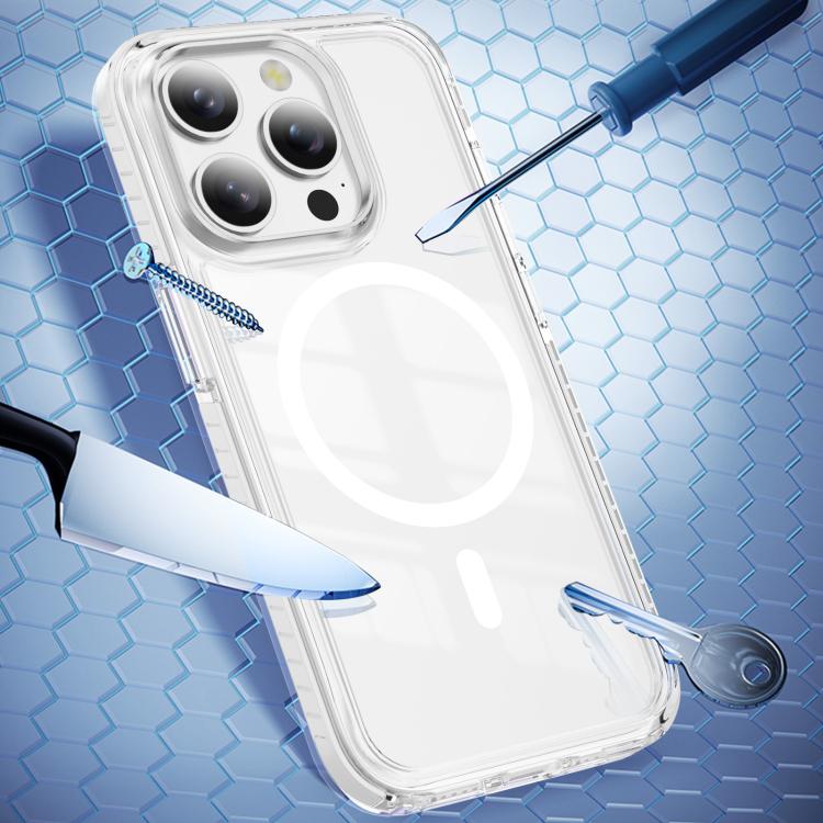 For iPhone 15 Pro Max Crystal Shield Clear Magnetic Acrylic Hybrid TPU Phone Case
