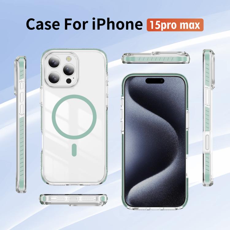 For iPhone 15 Pro Max Crystal Shield Clear Magnetic Acrylic Hybrid TPU Phone Case