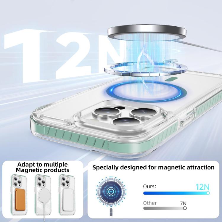 For iPhone 15 Pro Max Crystal Shield Clear Magnetic Acrylic Hybrid TPU Phone Case
