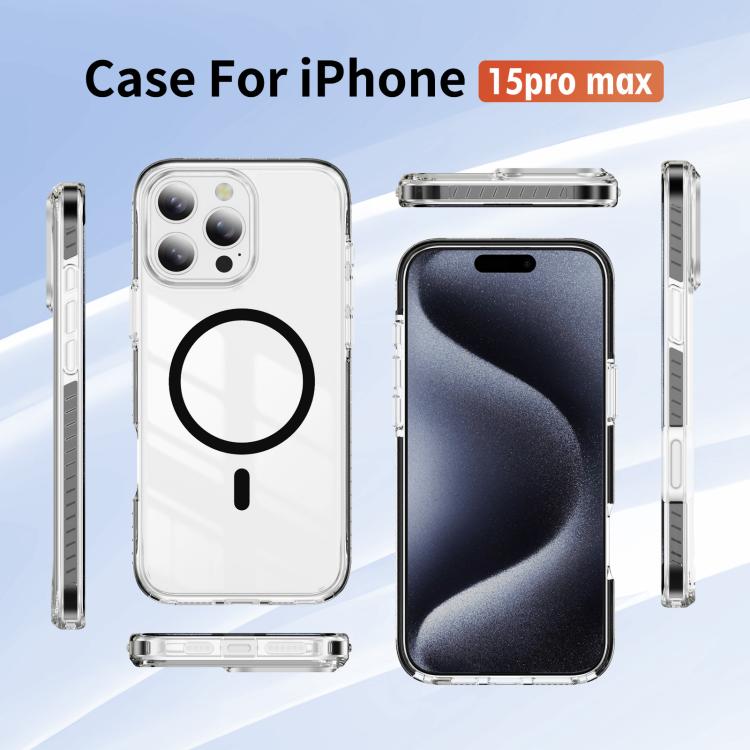 For iPhone 15 Pro Max Crystal Shield Clear Magnetic Acrylic Hybrid TPU Phone Case