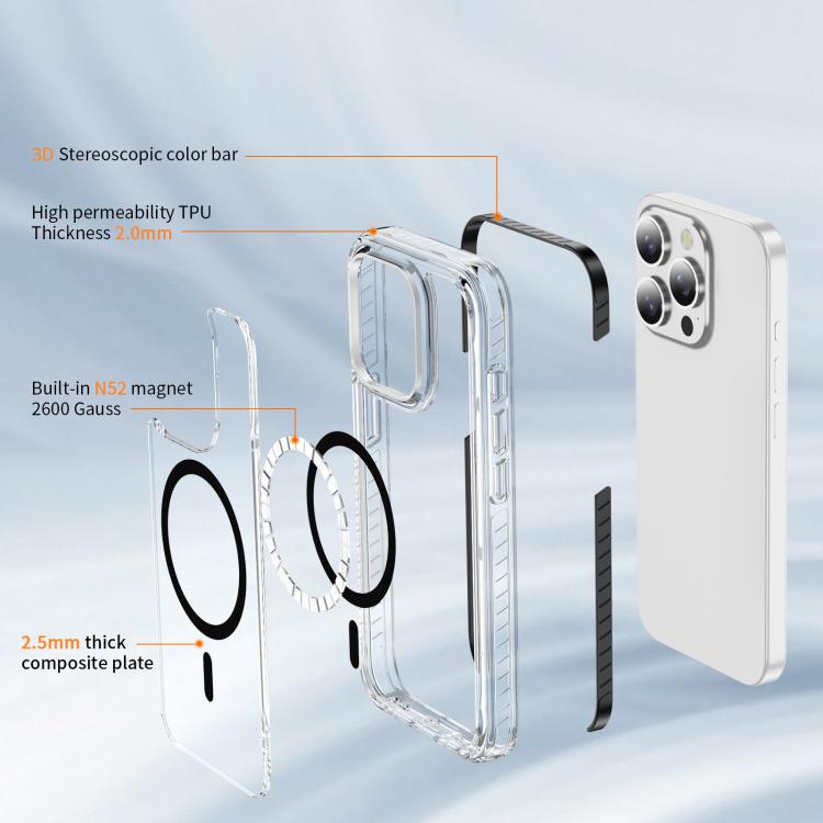 For iPhone 15 Pro Max Crystal Shield Clear Magnetic Acrylic Hybrid TPU Phone Case