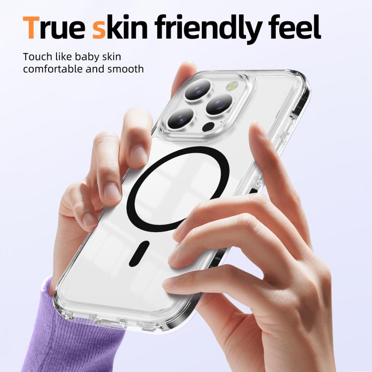 For iPhone 15 Pro Max Crystal Shield Clear Magnetic Acrylic Hybrid TPU Phone Case