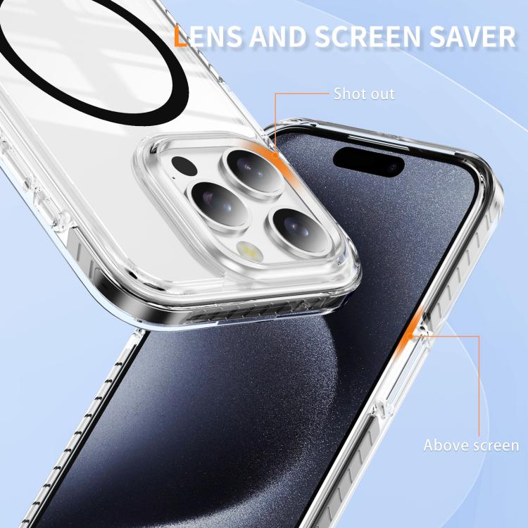 For iPhone 15 Pro Max Crystal Shield Clear Magnetic Acrylic Hybrid TPU Phone Case
