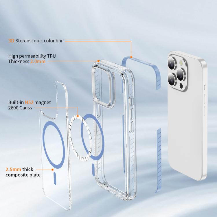 For iPhone 15 Pro Max Crystal Shield Clear Magnetic Acrylic Hybrid TPU Phone Case