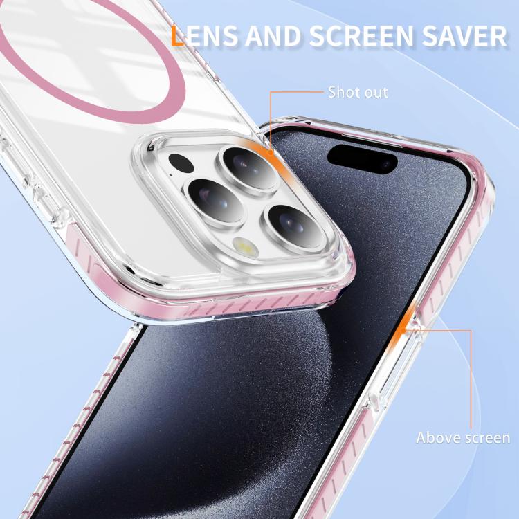 For iPhone 15 Pro Crystal Shield Clear Magnetic Acrylic Hybrid TPU Phone Case