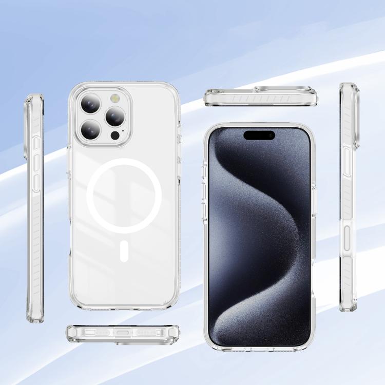 For iPhone 15 Pro Crystal Shield Clear Magnetic Acrylic Hybrid TPU Phone Case