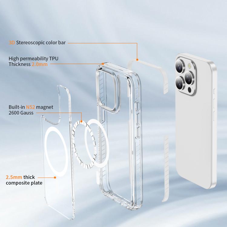 For iPhone 15 Pro Crystal Shield Clear Magnetic Acrylic Hybrid TPU Phone Case