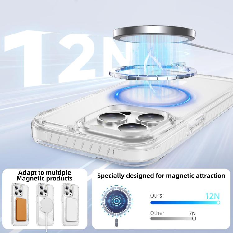 For iPhone 15 Pro Crystal Shield Clear Magnetic Acrylic Hybrid TPU Phone Case