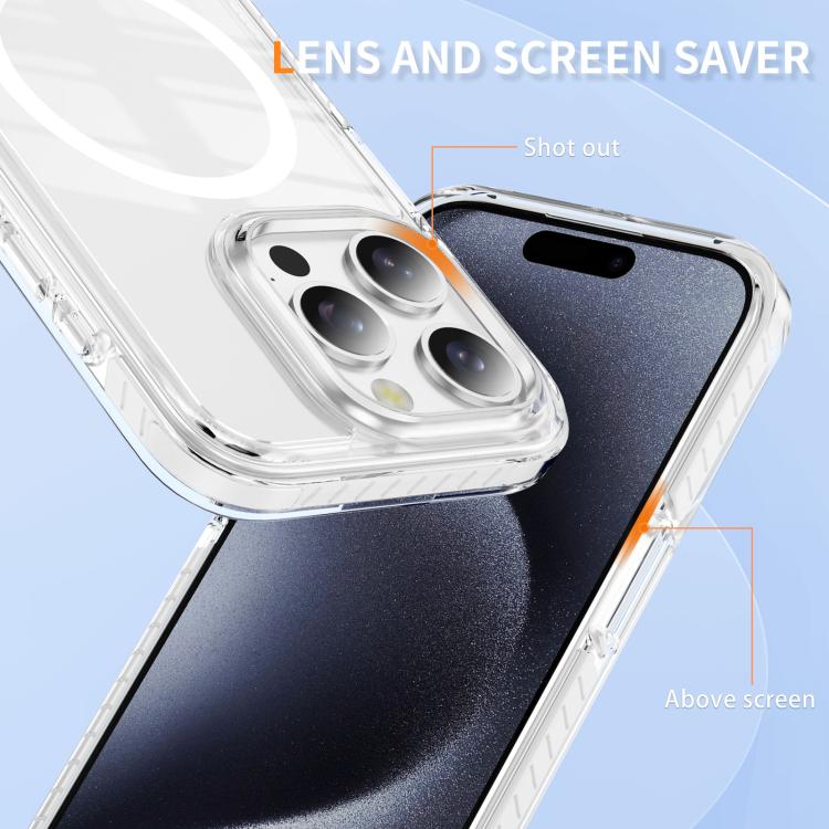 For iPhone 15 Pro Crystal Shield Clear Magnetic Acrylic Hybrid TPU Phone Case
