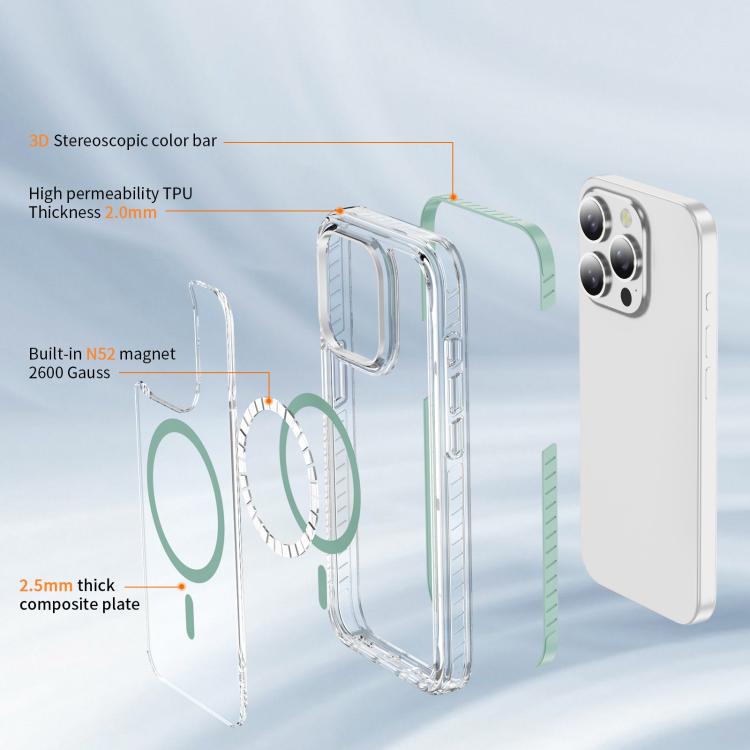 For iPhone 15 Pro Crystal Shield Clear Magnetic Acrylic Hybrid TPU Phone Case
