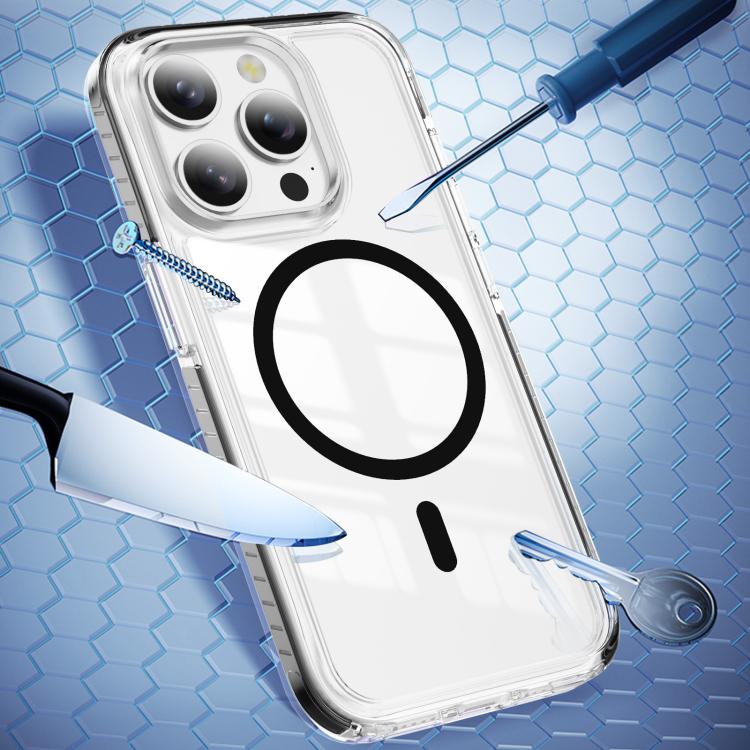 For iPhone 15 Pro Crystal Shield Clear Magnetic Acrylic Hybrid TPU Phone Case