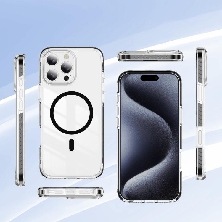 For iPhone 15 Pro Crystal Shield Clear Magnetic Acrylic Hybrid TPU Phone Case