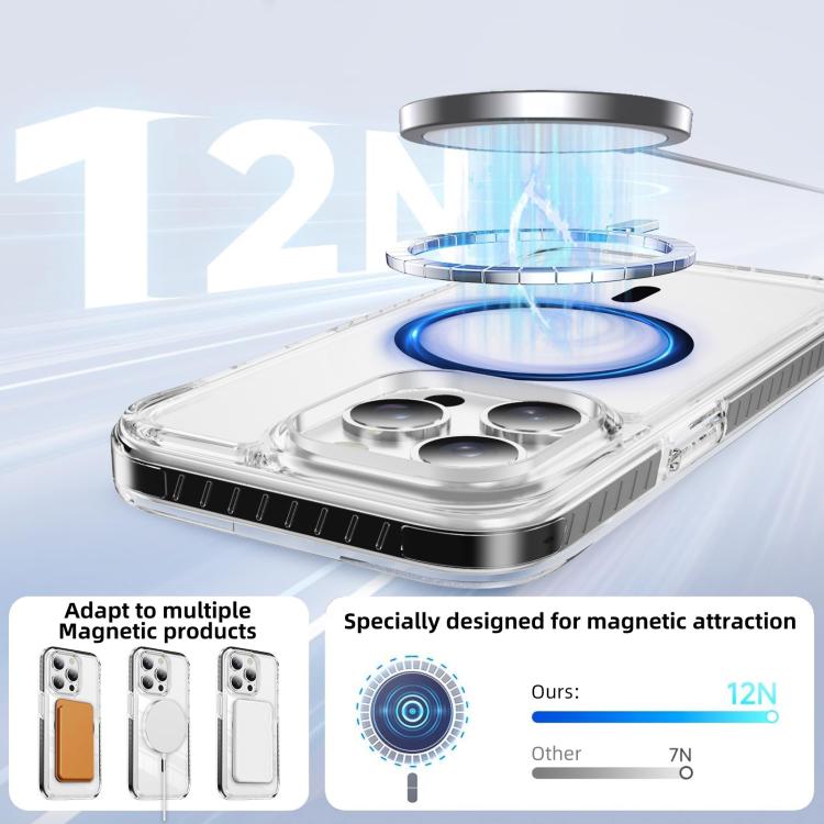 For iPhone 15 Pro Crystal Shield Clear Magnetic Acrylic Hybrid TPU Phone Case