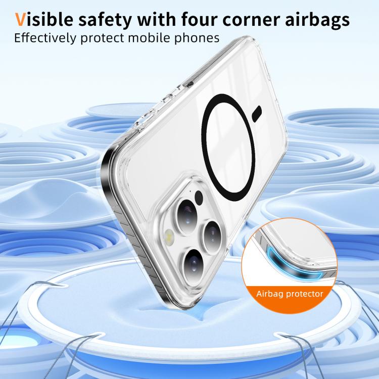 For iPhone 15 Pro Crystal Shield Clear Magnetic Acrylic Hybrid TPU Phone Case