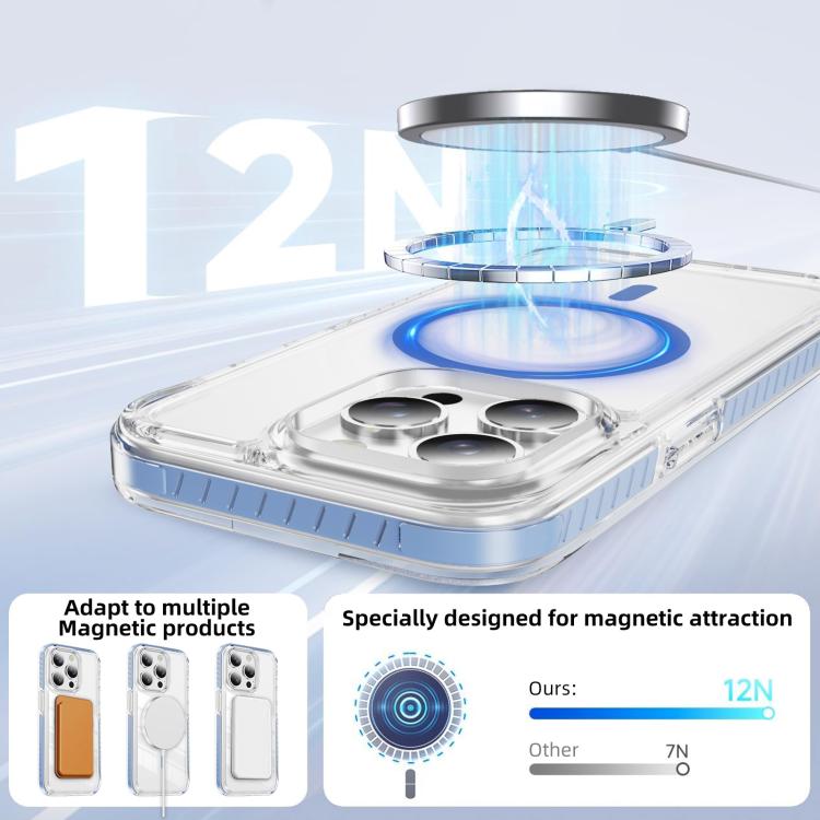 For iPhone 15 Pro Crystal Shield Clear Magnetic Acrylic Hybrid TPU Phone Case