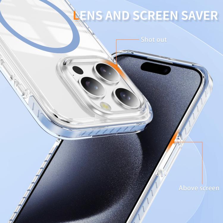For iPhone 15 Pro Crystal Shield Clear Magnetic Acrylic Hybrid TPU Phone Case
