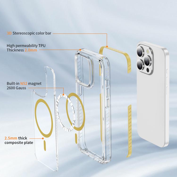 For iPhone 15 Pro Crystal Shield Clear Magnetic Acrylic Hybrid TPU Phone Case