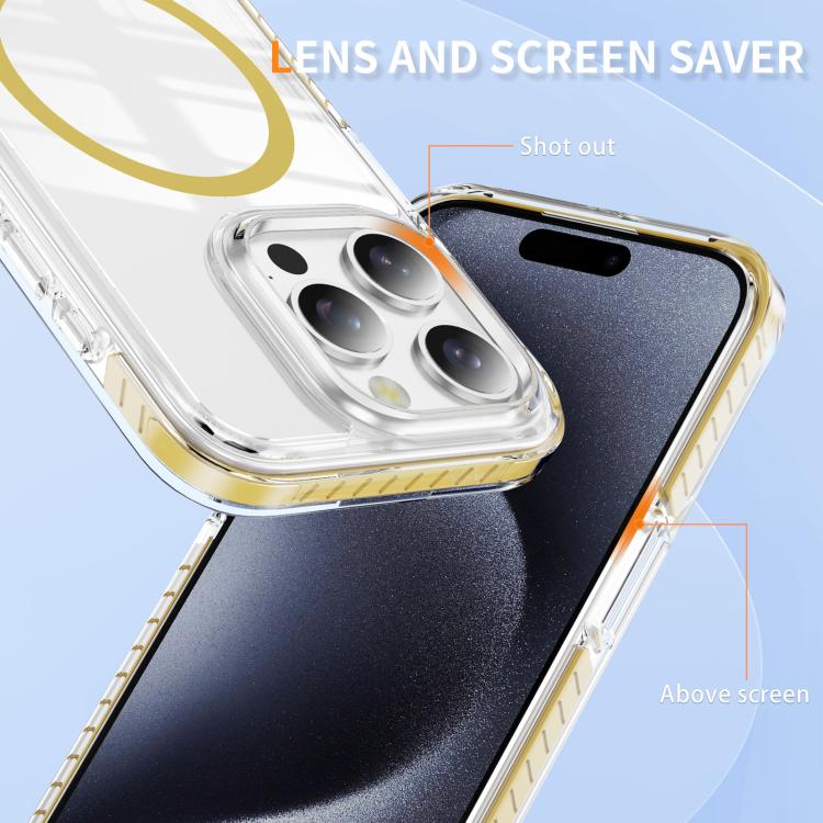 For iPhone 15 Pro Crystal Shield Clear Magnetic Acrylic Hybrid TPU Phone Case