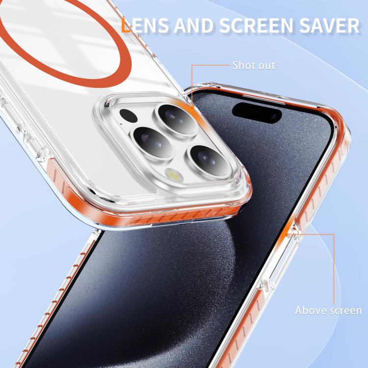 For iPhone 15 Pro Crystal Shield Clear Magnetic Acrylic Hybrid TPU Phone Case