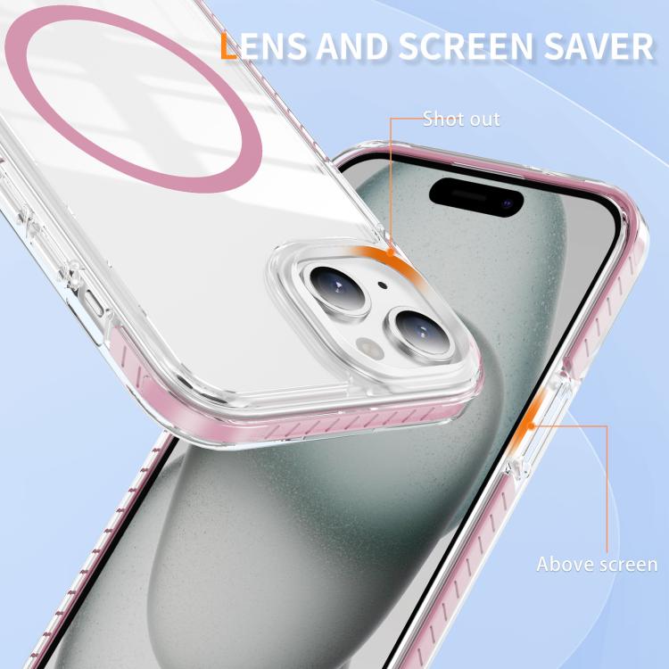 For iPhone 15 Crystal Shield Clear Magnetic Acrylic Hybrid TPU Phone Case