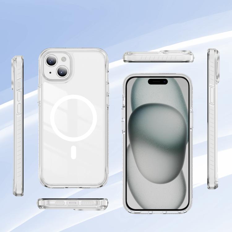 For iPhone 15 Crystal Shield Clear Magnetic Acrylic Hybrid TPU Phone Case
