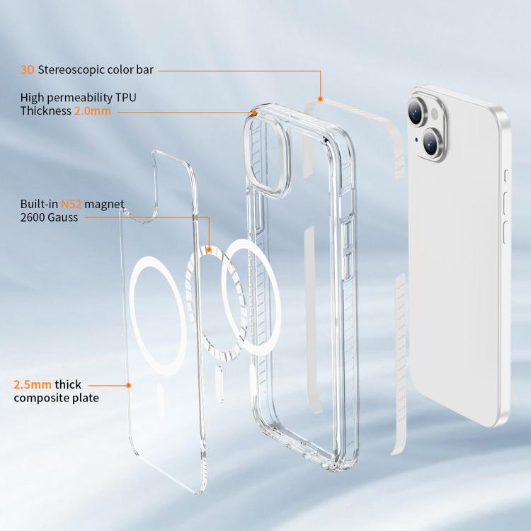 For iPhone 15 Crystal Shield Clear Magnetic Acrylic Hybrid TPU Phone Case