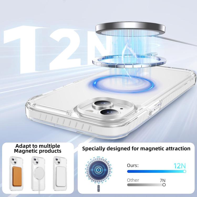 For iPhone 15 Crystal Shield Clear Magnetic Acrylic Hybrid TPU Phone Case