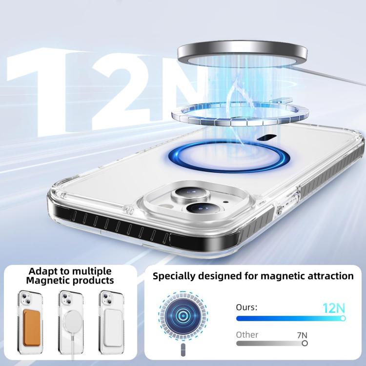 For iPhone 15 Crystal Shield Clear Magnetic Acrylic Hybrid TPU Phone Case