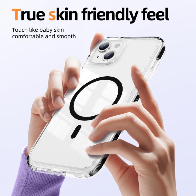 For iPhone 15 Crystal Shield Clear Magnetic Acrylic Hybrid TPU Phone Case