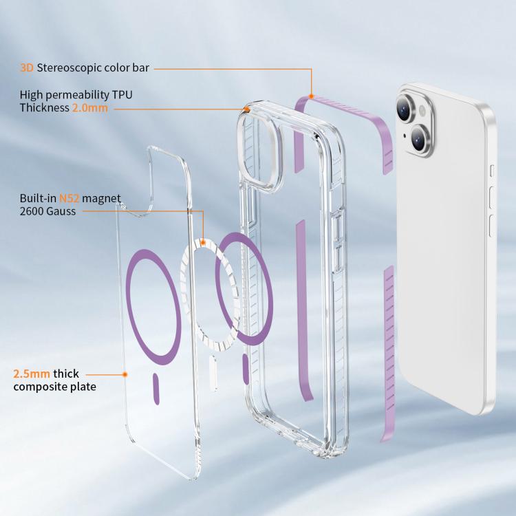 For iPhone 15 Crystal Shield Clear Magnetic Acrylic Hybrid TPU Phone Case