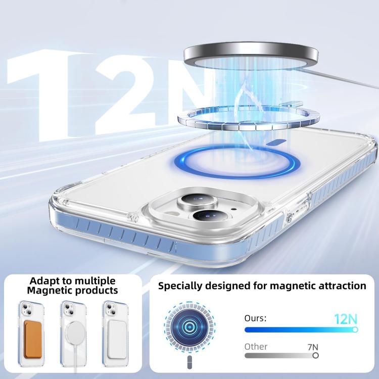 For iPhone 15 Crystal Shield Clear Magnetic Acrylic Hybrid TPU Phone Case