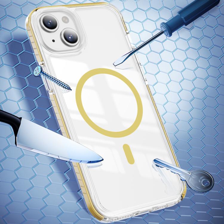 For iPhone 15 Crystal Shield Clear Magnetic Acrylic Hybrid TPU Phone Case