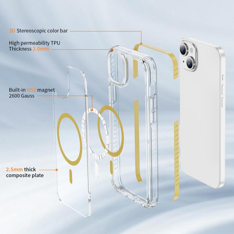 For iPhone 15 Crystal Shield Clear Magnetic Acrylic Hybrid TPU Phone Case