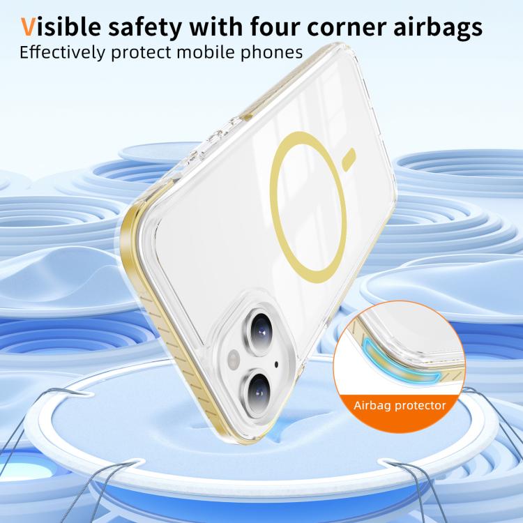 For iPhone 15 Crystal Shield Clear Magnetic Acrylic Hybrid TPU Phone Case